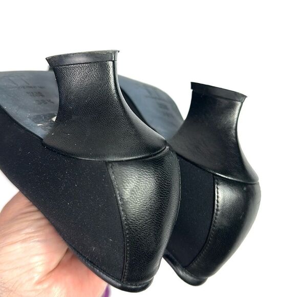 Thierry Rabotin Black Heels Pumps Canvas & Leather Bow Details Italy 38 1/2 US 8 - Picture 12 of 16